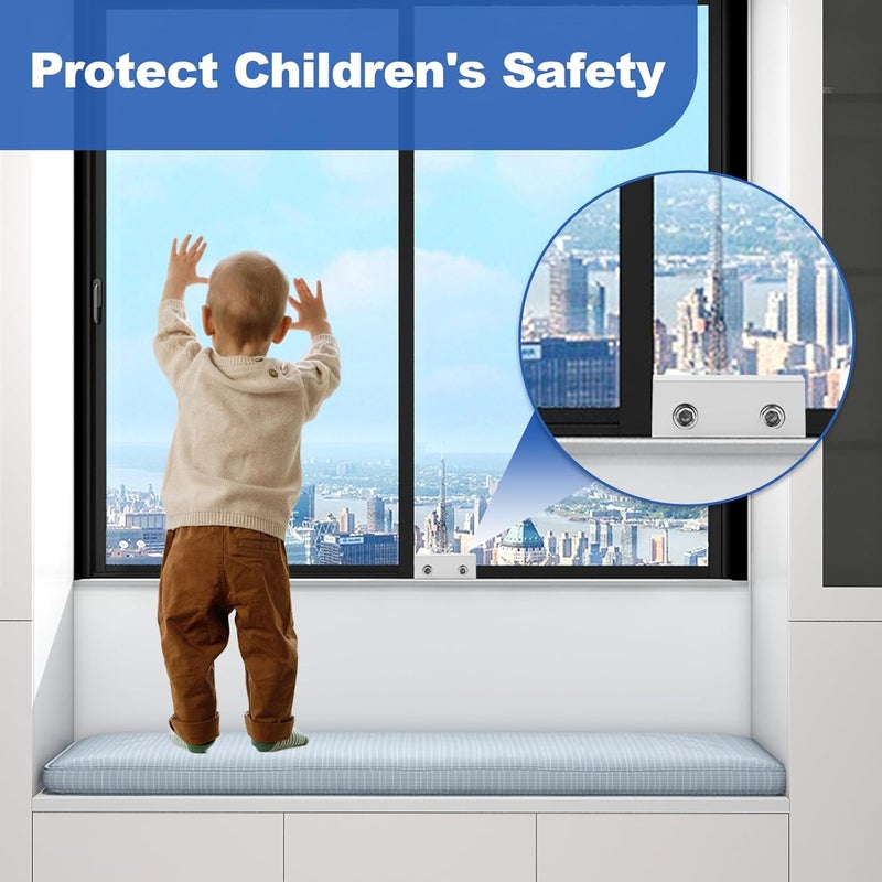 BLHLA 4 Sets Sliding Window Locks for Up and Down Windows with Key, Child Window Security Locks for Vertical & Horizontal Sliding Windows & Doors, Adjustable Easy to Install Window Stoppers Security - Image 3